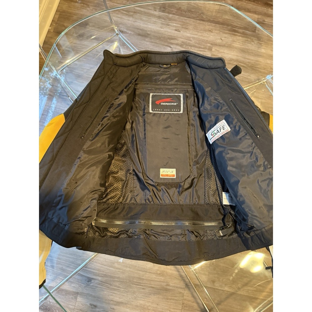 Vintage Hein Gericke Leather Motorcycle Jacket Padded Yellow Black Mens 48 Tall - Picture 12 of 16
